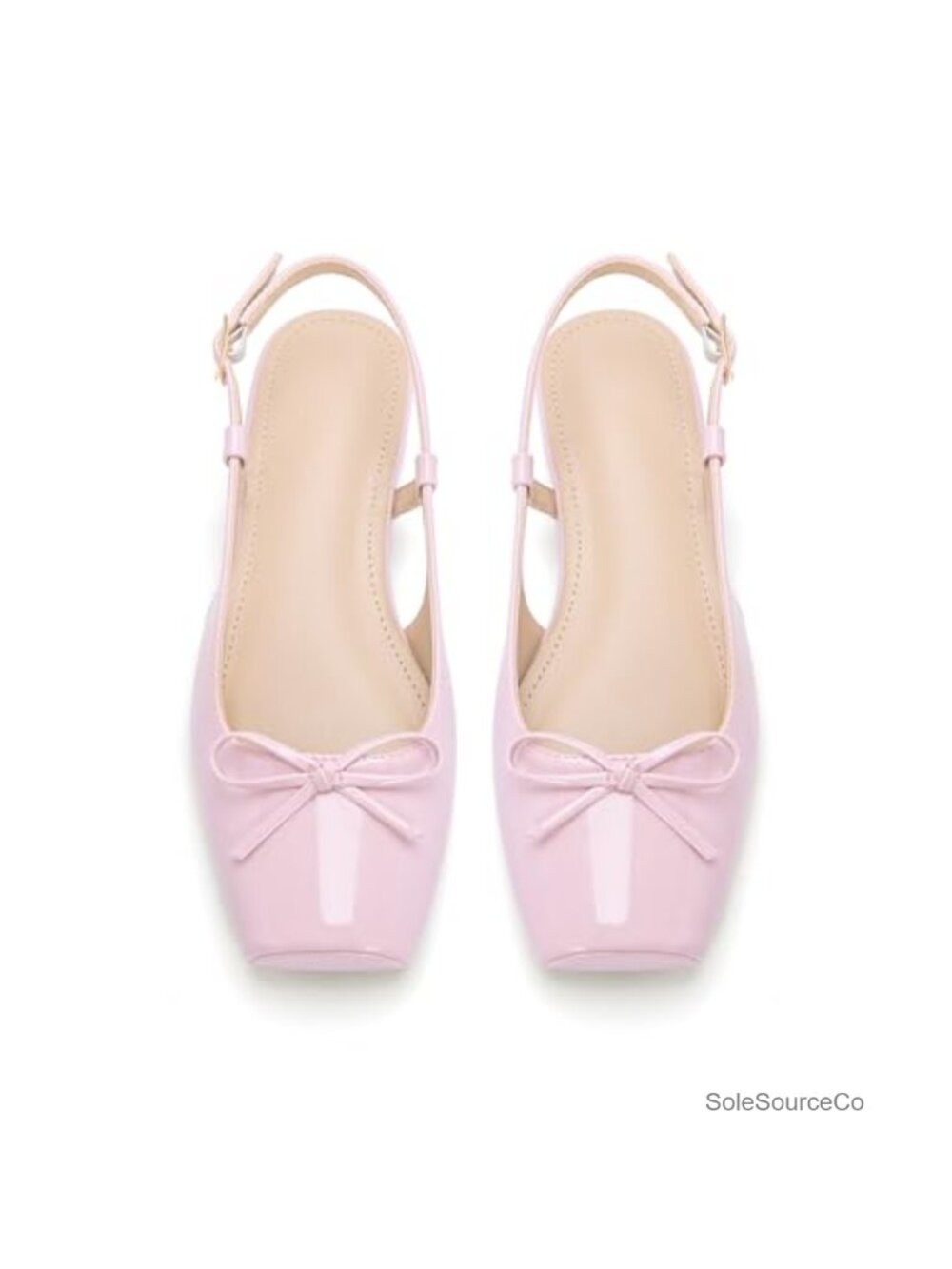 Satin Slingback Ballet Flats Square Toe Bow Ankle Buckle Dressy Comfortable